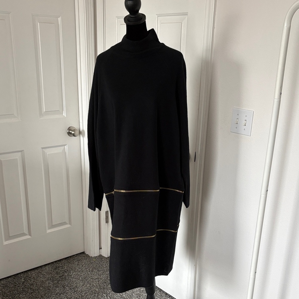 Linea by Louis Dell'Ottilio Black Long Sleeve Midi Dress with Gold Trim